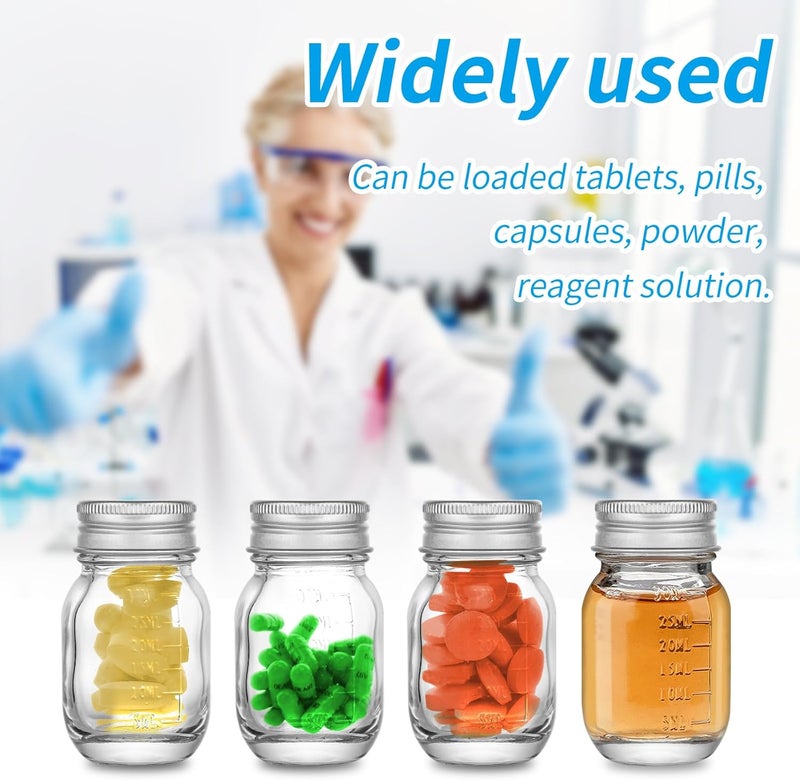 eispap 1Pc Glass medicine bottles 1oz 30 ml Glass Reagent Bottles Transparent Sample Jar,Wide Mouth,Screw Cap with Scale for Home, Argent Lid (1) - Image 5